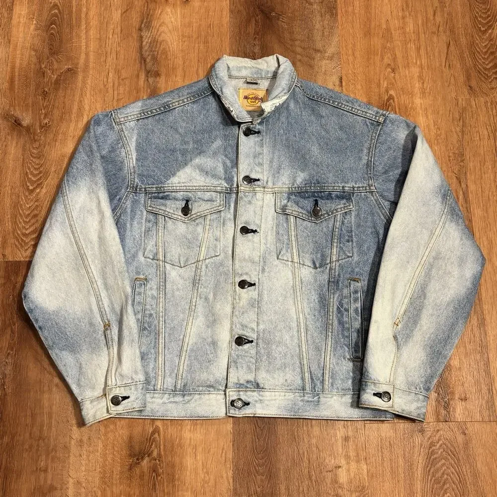 Vintage Hard Rock Cafe Miami Denim Jacket 90s Acid Light Wash Mens M Embroidered